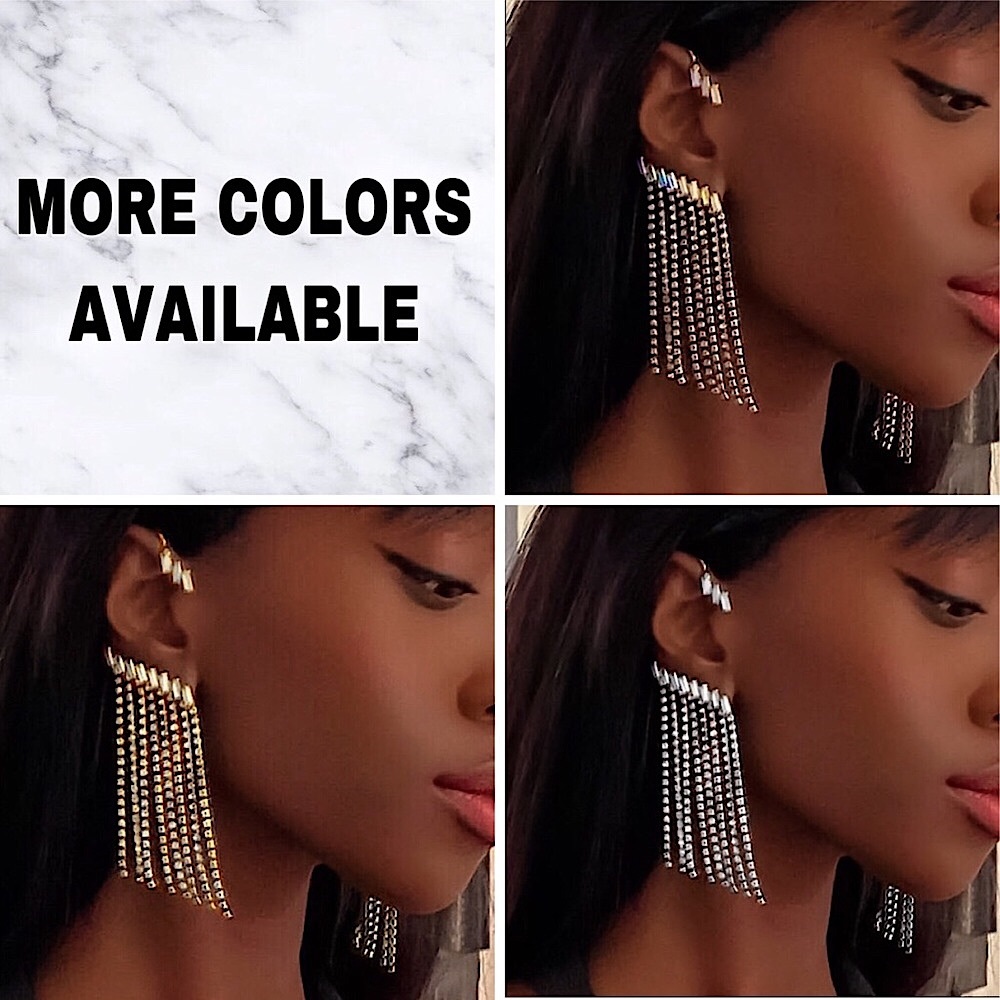 ⚜️[𝟯/$𝟯𝟴]⚜️Holo Long Silver Rhinestone Crawler Earrings NEW - Picture 6 of 8